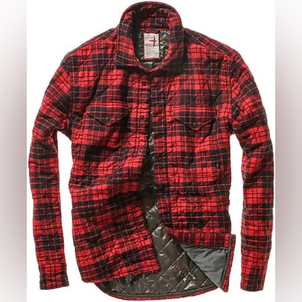 NWT Relwen Men’s Quilted Flannel Shirt Jacket Shacket Red Black Medium Large - Picture 5 of 15